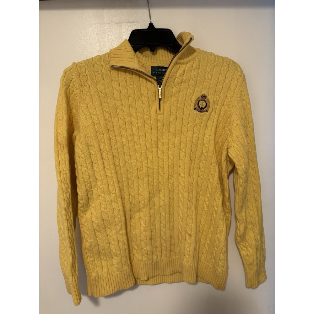 RALPH LAUREN BRAIDED CABLE KNIT PULLOVER M WOMEN CREST 1/4 ZIP AUS 90'S-PREOWNED
